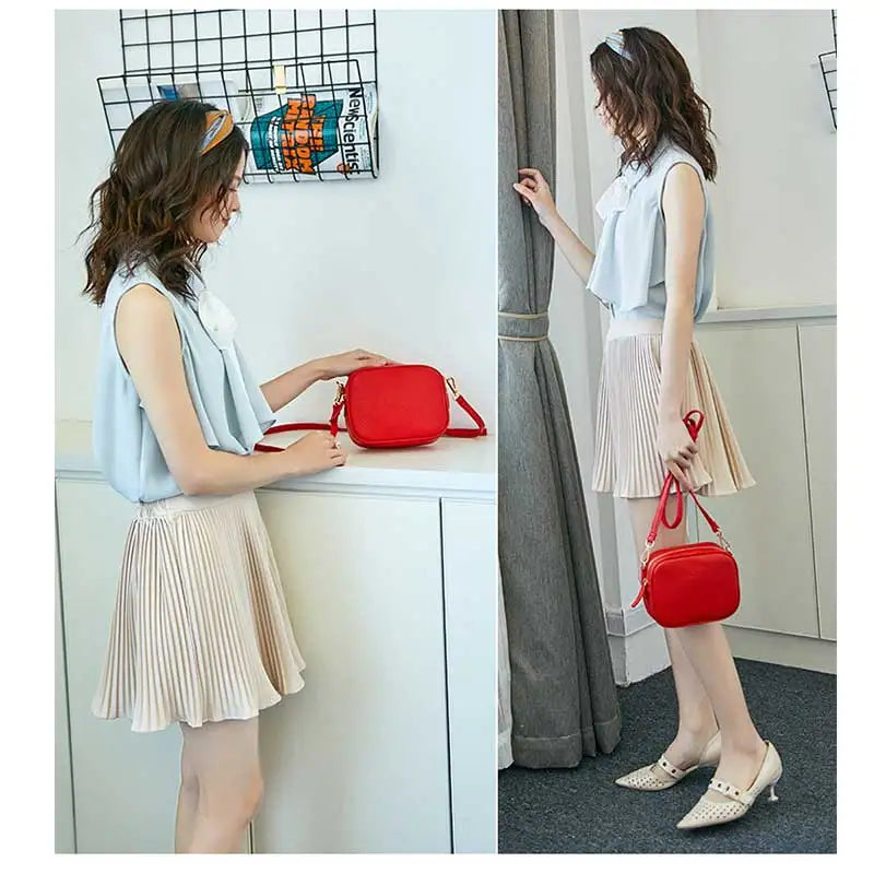 Mini Litchi Grain Flap Shoulder Bag for Women Small Square Bag