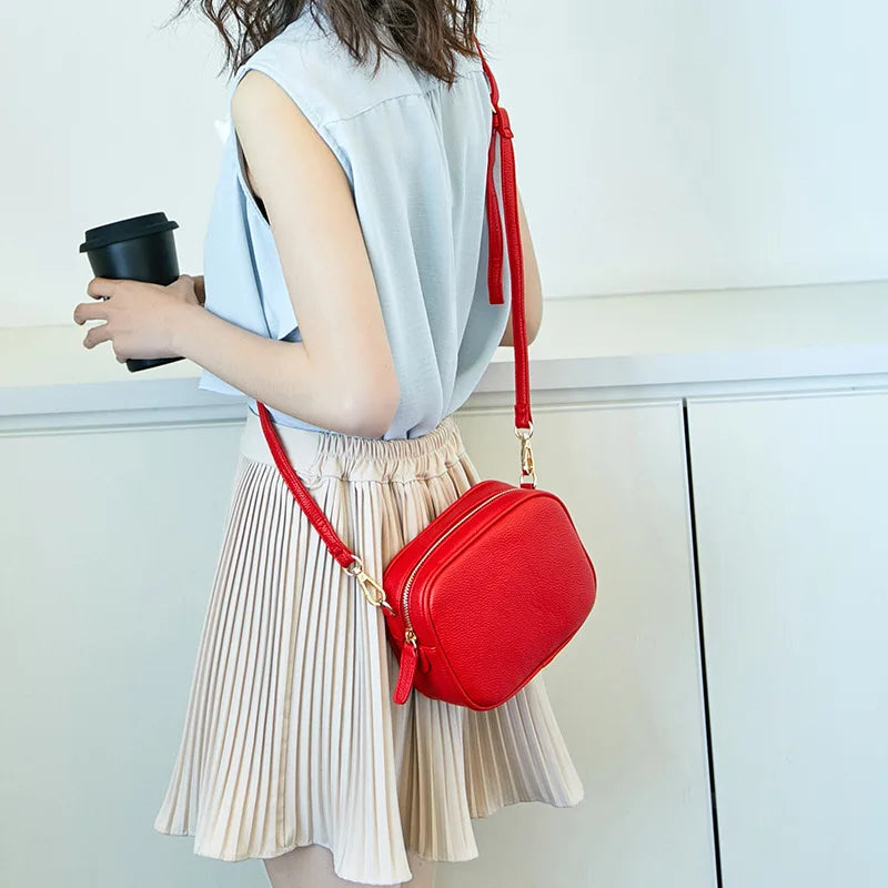 Mini Litchi Grain Flap Shoulder Bag for Women Small Square Bag