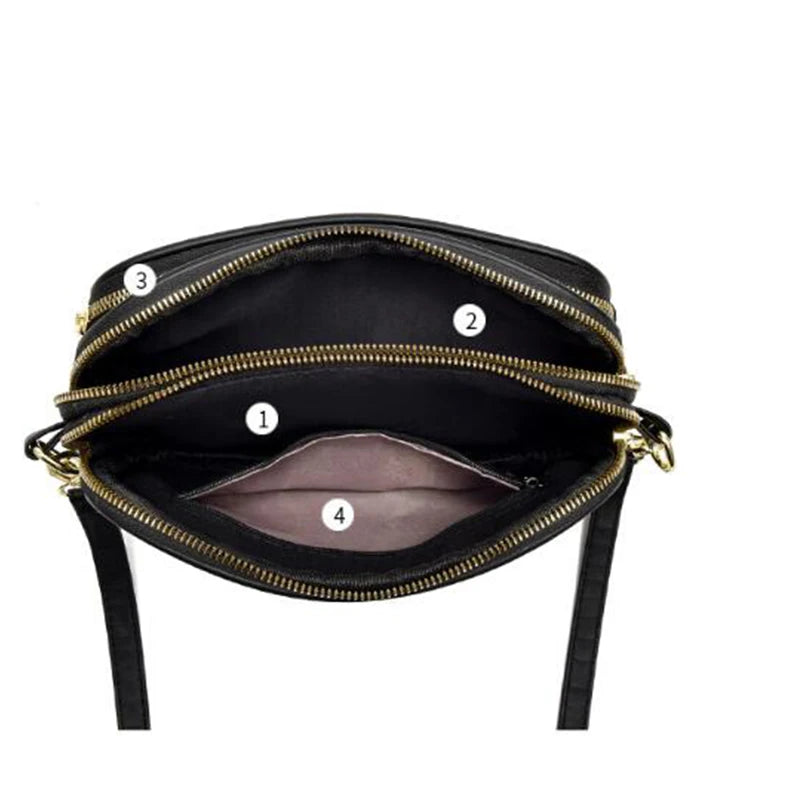 Mini 3-Layer Shoulder Bags For Women Solid Pu Leather Crossbody Phone Purse
