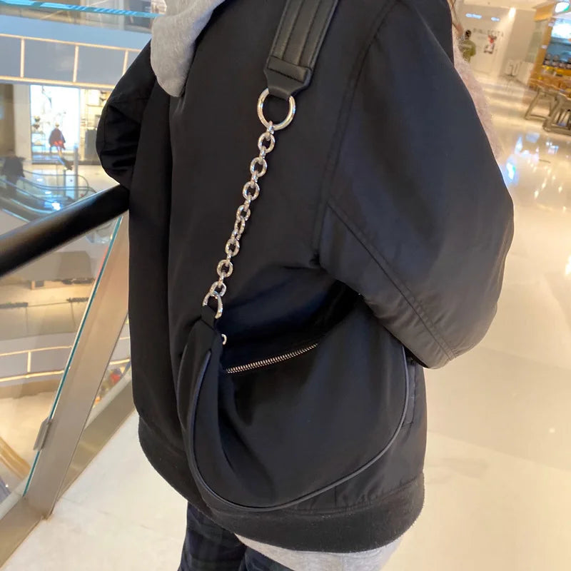 Minimalist Shoulder Bag Women Underarm Zipper Chain Nylon Bag