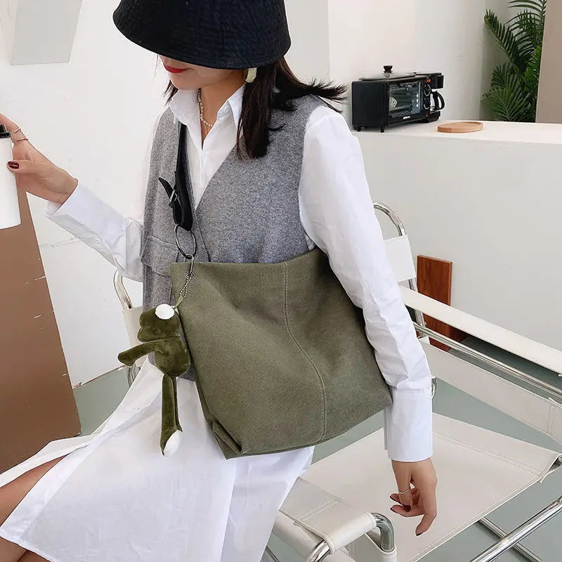 Minimalist Canvas Shoulder Bag Women Large Capacity School Tote Eco Cross Body