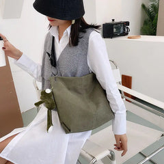 Minimalist Canvas Shoulder Bag Women Large Capacity School Tote Eco Cross Body