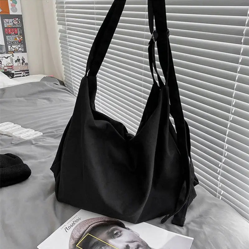 Minimalist Canvas Shoulder Bag Solid Large Capacity Zipper Cross Body