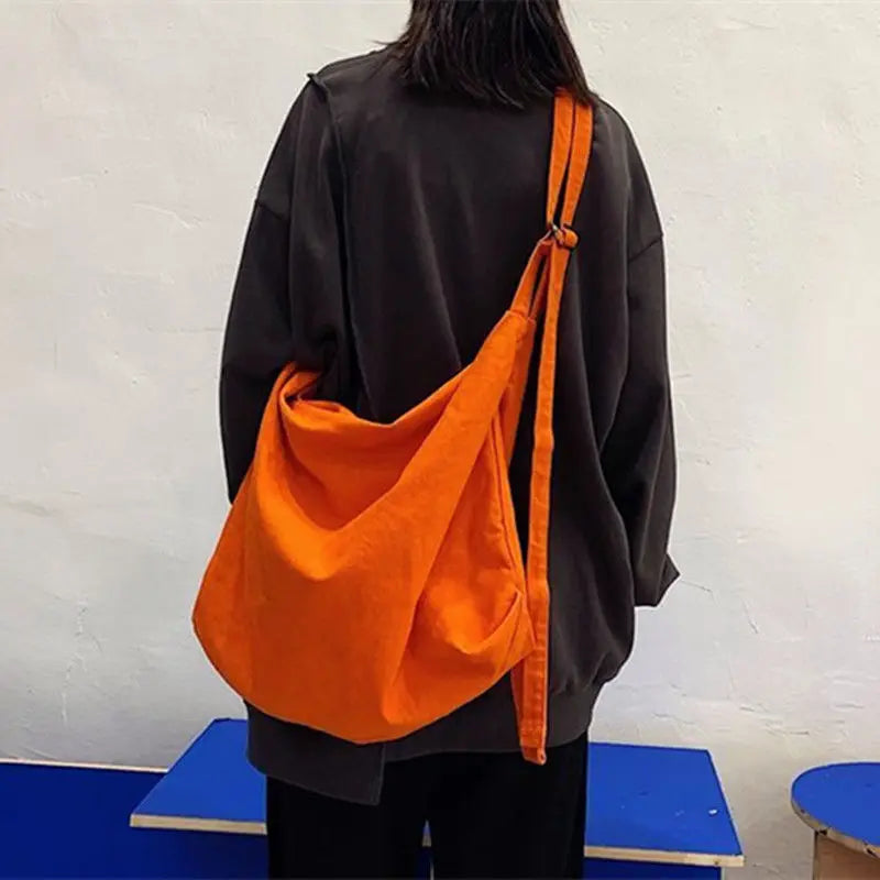 Minimalist Canvas Shoulder Bag Solid Large Capacity Zipper Cross Body