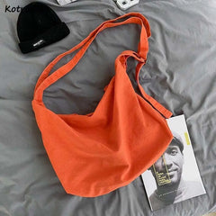 Minimalist Canvas Shoulder Bag Solid Large Capacity Zipper Cross Body