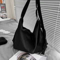 Minimalist Canvas Shoulder Bag Solid Large Capacity Zipper Cross Body