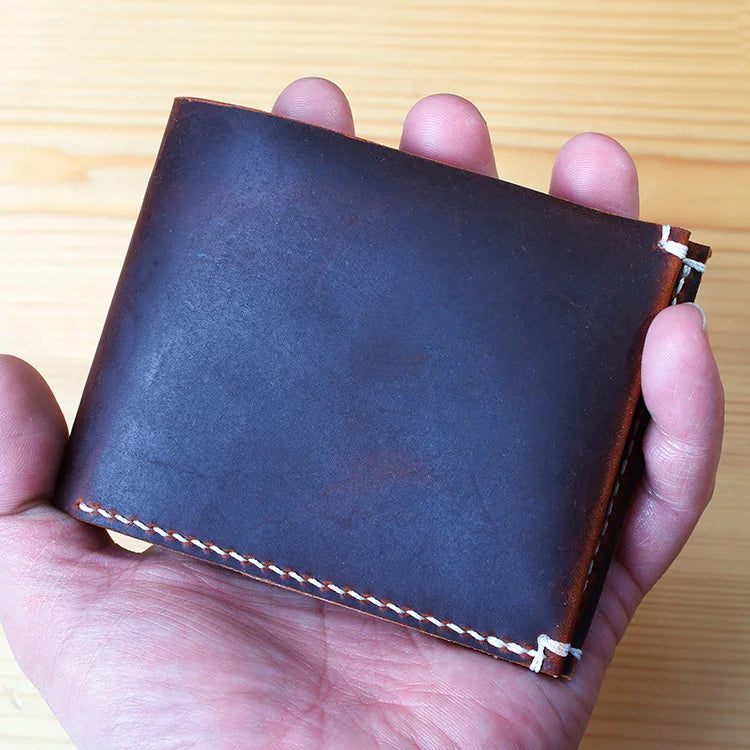 Minimalist Leather Wallet Men Hand Stitch Slim Small Wallet for Men Carteras