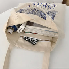 Minimalist Pattern Printing Ladies Canvas Tote Bag for Girls