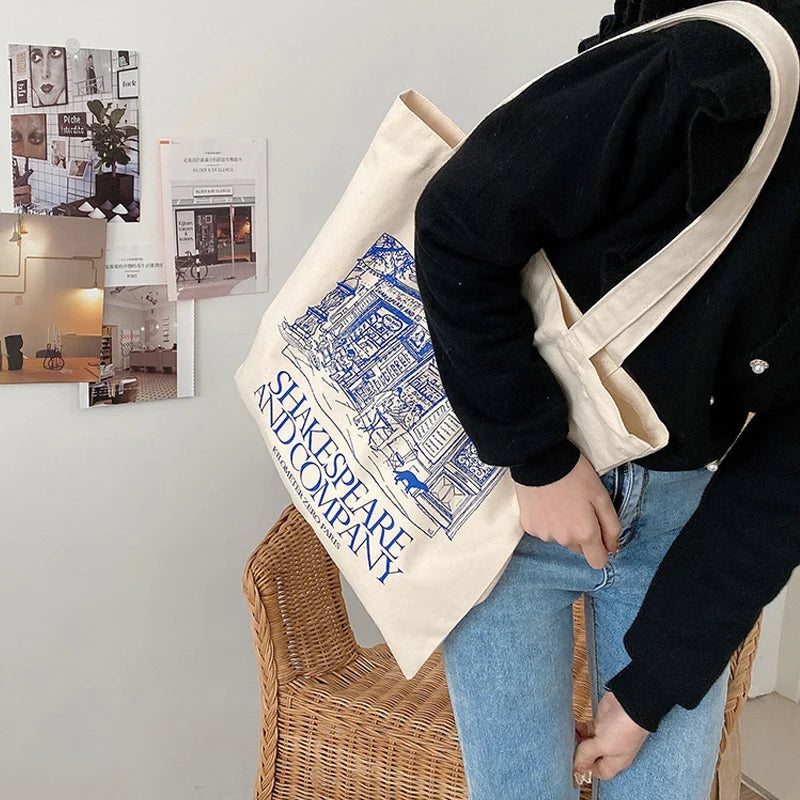 Minimalist Pattern Printing Ladies Canvas Tote Bag for Girls