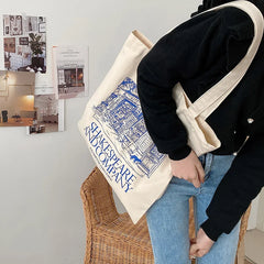 Minimalist Pattern Printing Ladies Canvas Tote Bag for Girls