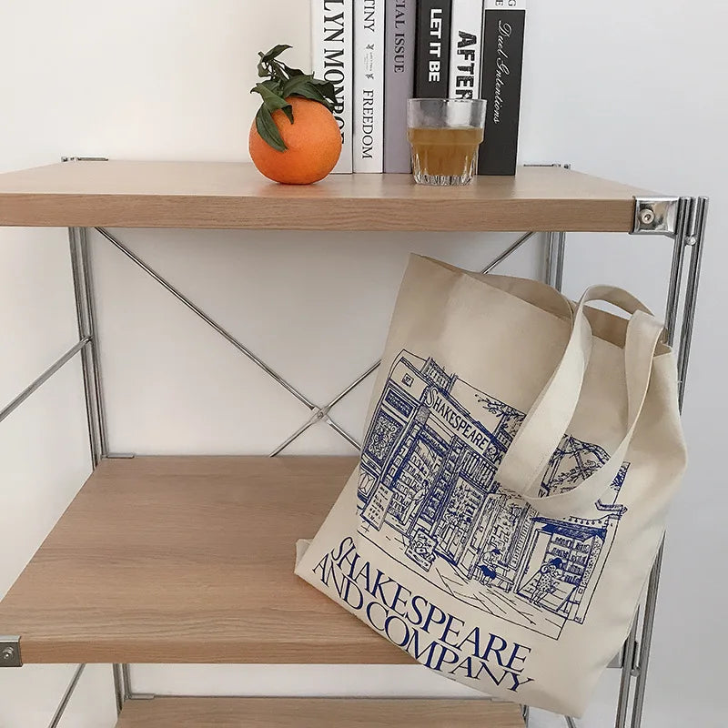 Minimalist Pattern Printing Ladies Canvas Tote Bag for Girls