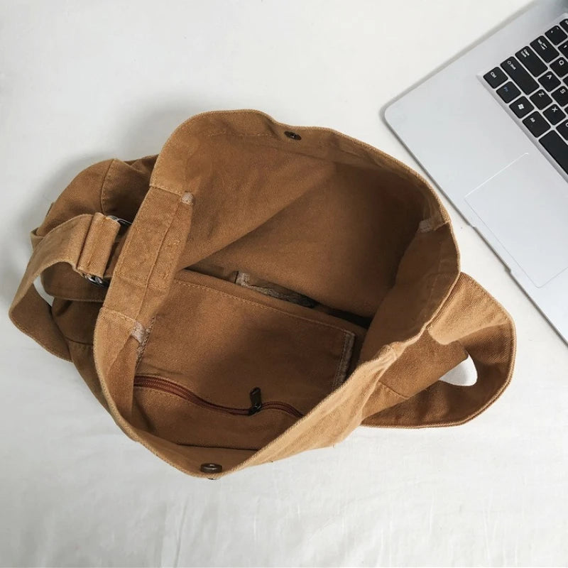 Minimalist Canvas Shoulder Bag Unisex Solid Crossbody Bag