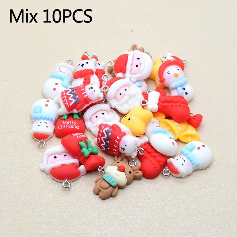 Christmas Charms Resin Flatback Santa Claus Christmas Tree Gift Bag Pendant