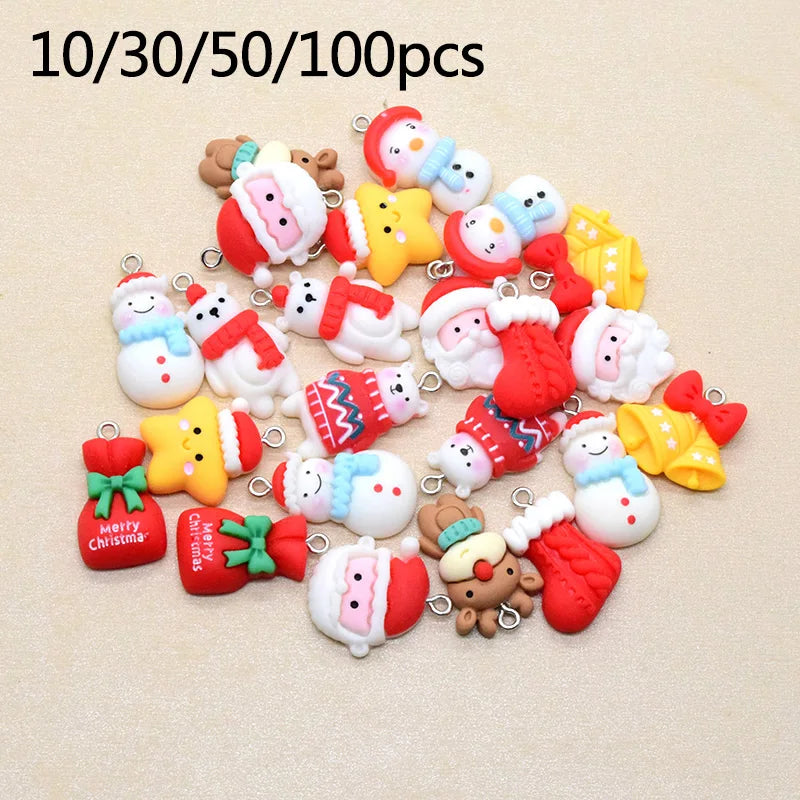 Christmas Charms Resin Flatback Santa Claus Christmas Tree Gift Bag Pendant