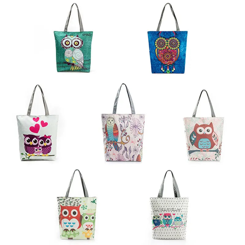 Miyahouse Owl Printed Shoulder Bag Tote Handbag Canvas Beach Bag Lady Shopping