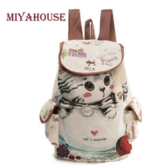 Miyahouse Cat Printed Drawstring Backpack Large Capacity School Bag