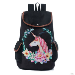 Miyahouse Dragonfly Floral Print Canvas Backpack for Teenage Girls