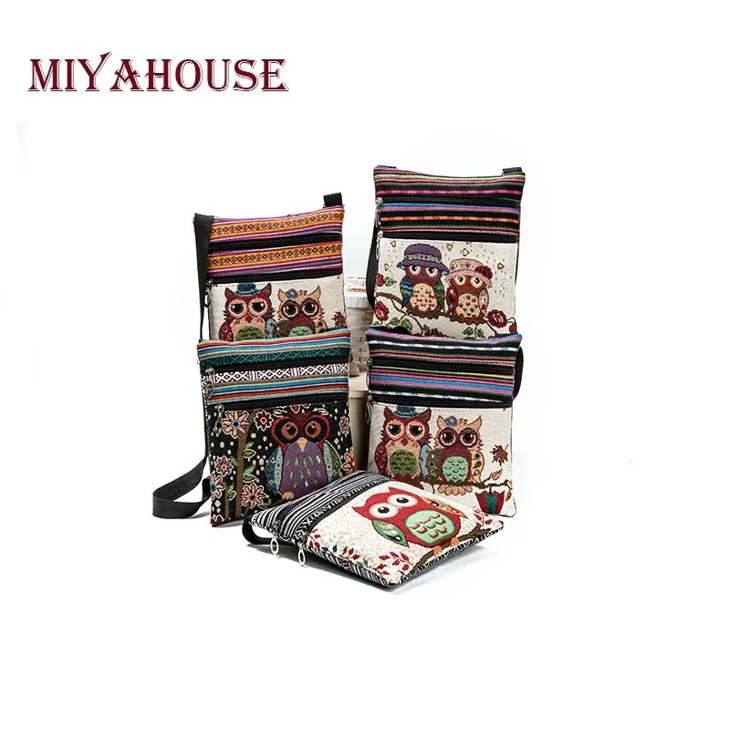 Miyahouse Owl Printed Messenger Bag Women Shoulder Bag