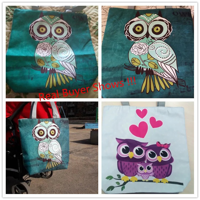 Miyahouse Owl Printed Casual Tote Large Capacity Canvas Female Shopping Bag