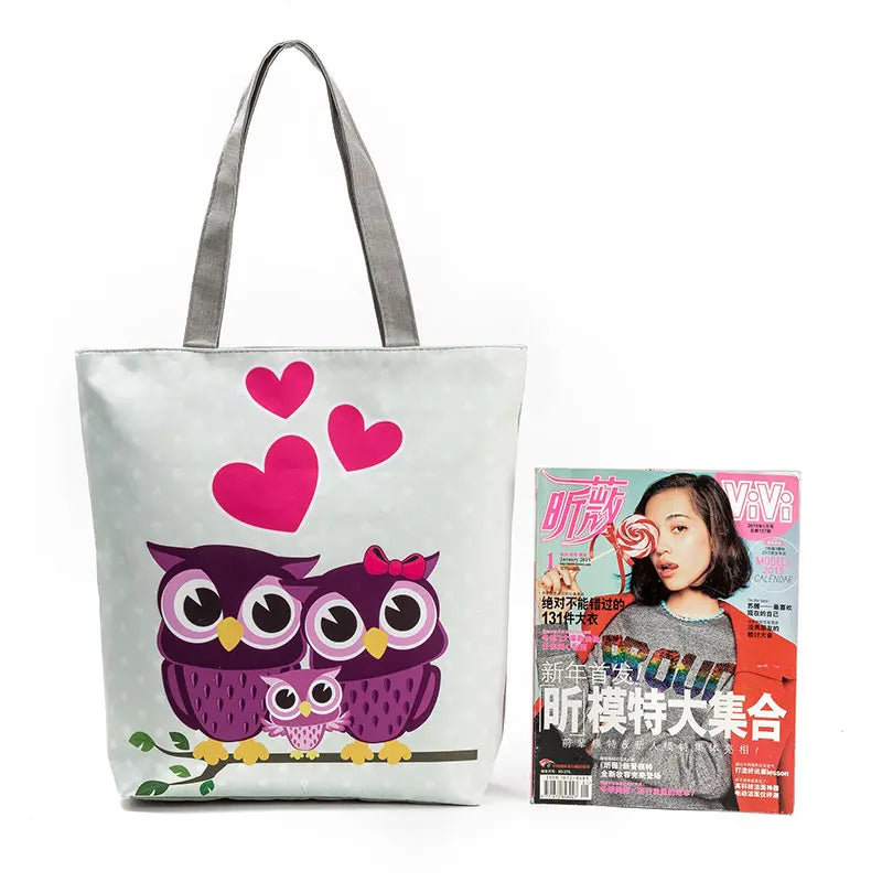 Miyahouse Owl Printed Casual Tote Large Capacity Canvas Female Shopping Bag