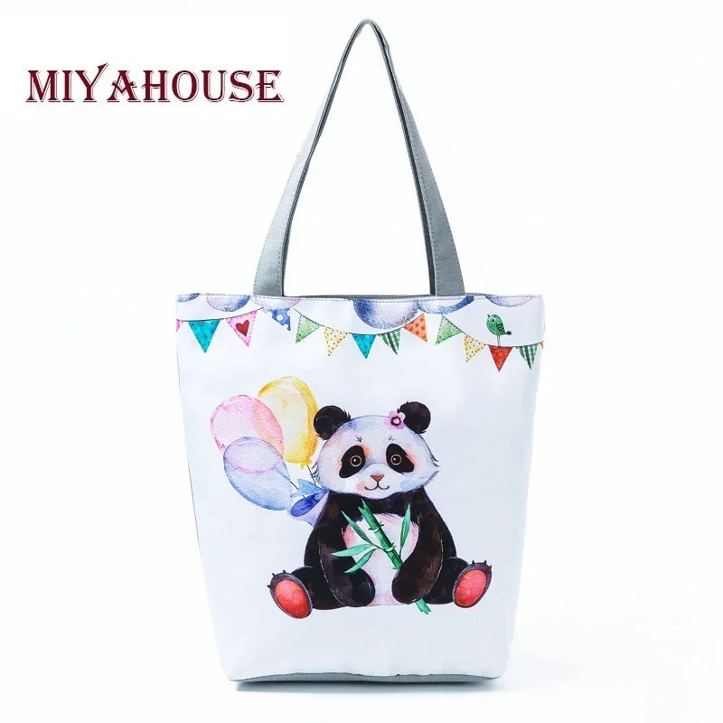 Miyahouse Panda Canvas Tote Handbags High Capacity Women Shopping Bag