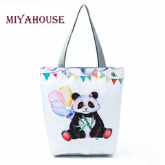 Miyahouse Panda Canvas Tote Handbags High Capacity Women Shopping Bag