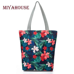 Miyahouse Floral Tote Bag Canvas Summer Beach Shoulder Bag Lady