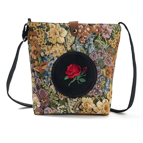Miyahouse Embroidered Shoulder Bag Vintage Rose Crossbody Floral Messenger