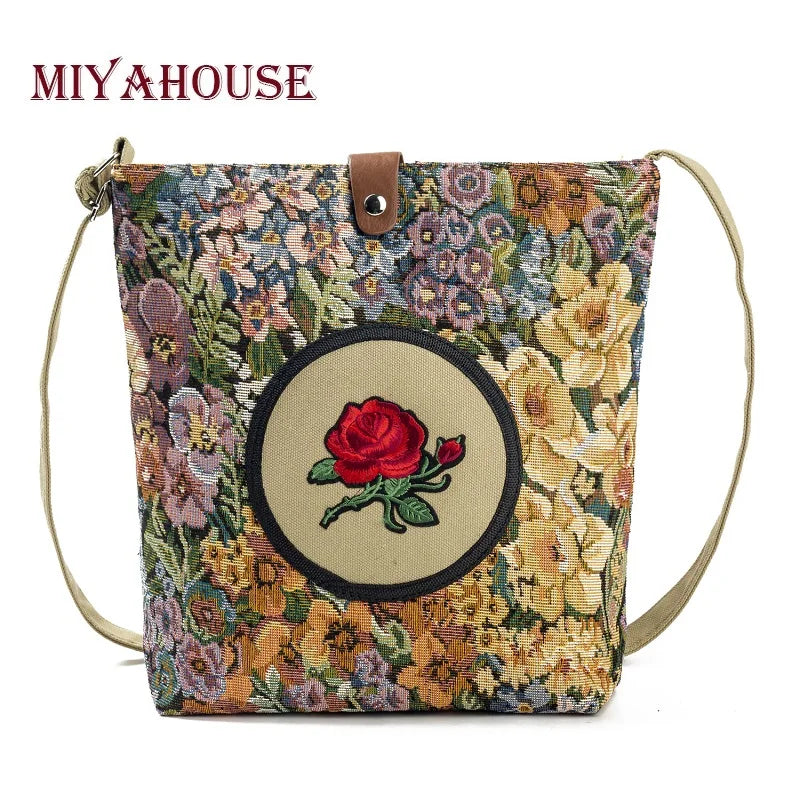Miyahouse Embroidered Shoulder Bag Vintage Rose Crossbody Floral Messenger