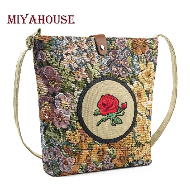 Miyahouse Embroidered Shoulder Bag Vintage Rose Crossbody Floral Messenger