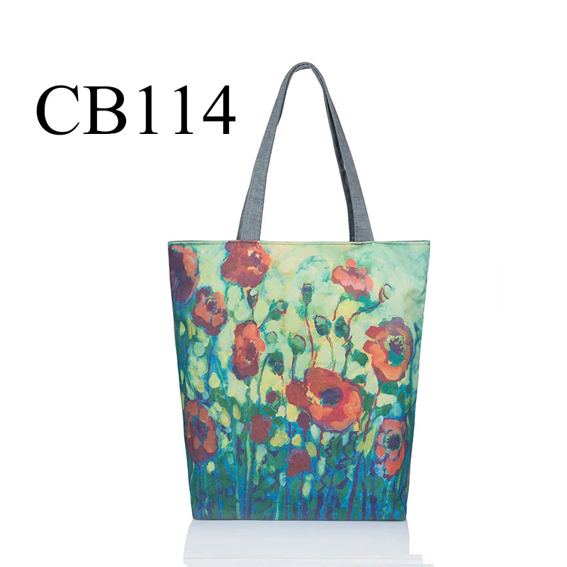 Miyahouse Floral Canvas Tote Bag Large Capacity Women Beach Casual Tote