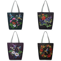 Miyahouse Floral Canvas Tote Bag Large Capacity Women Beach Casual Tote