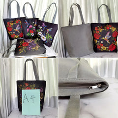 Miyahouse Embroidery Canvas Handbag Floral Bird Printed Lady Shoulder Bag