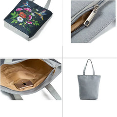 Miyahouse Embroidery Canvas Handbag Floral Bird Printed Lady Shoulder Bag