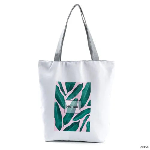 Miyahouse Fresh Canvas Tote Bag Green Cactus Print Shoulder Bag