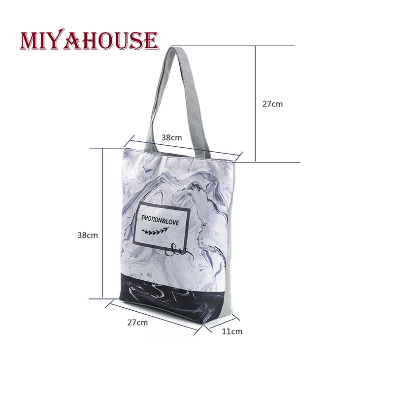 Miyahouse Fresh Canvas Tote Bag Green Cactus Print Shoulder Bag