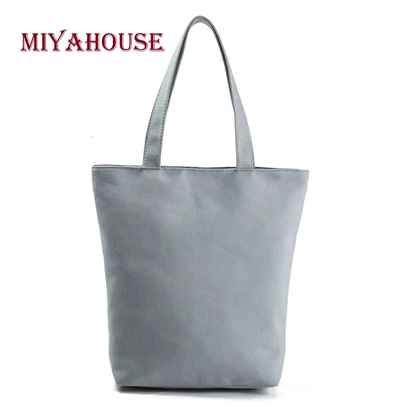 Miyahouse Fresh Canvas Tote Bag Green Cactus Print Shoulder Bag