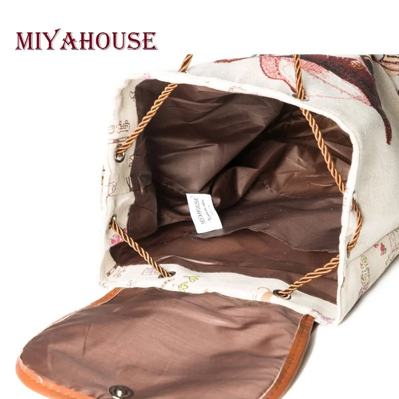 Miyahouse Cats Printed Canvas Backpack for Teenage Girls