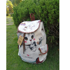 Miyahouse Cats Printed Canvas Backpack for Teenage Girls