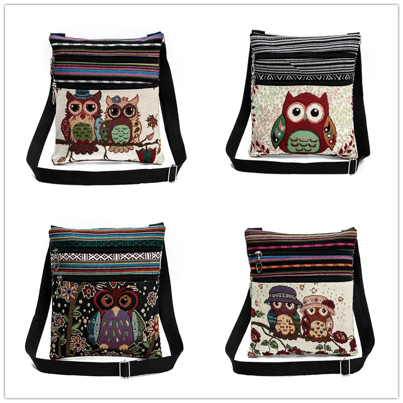 Miyahuose Owl Printed Mini Shoulder Bag Lady Small Double Zipper