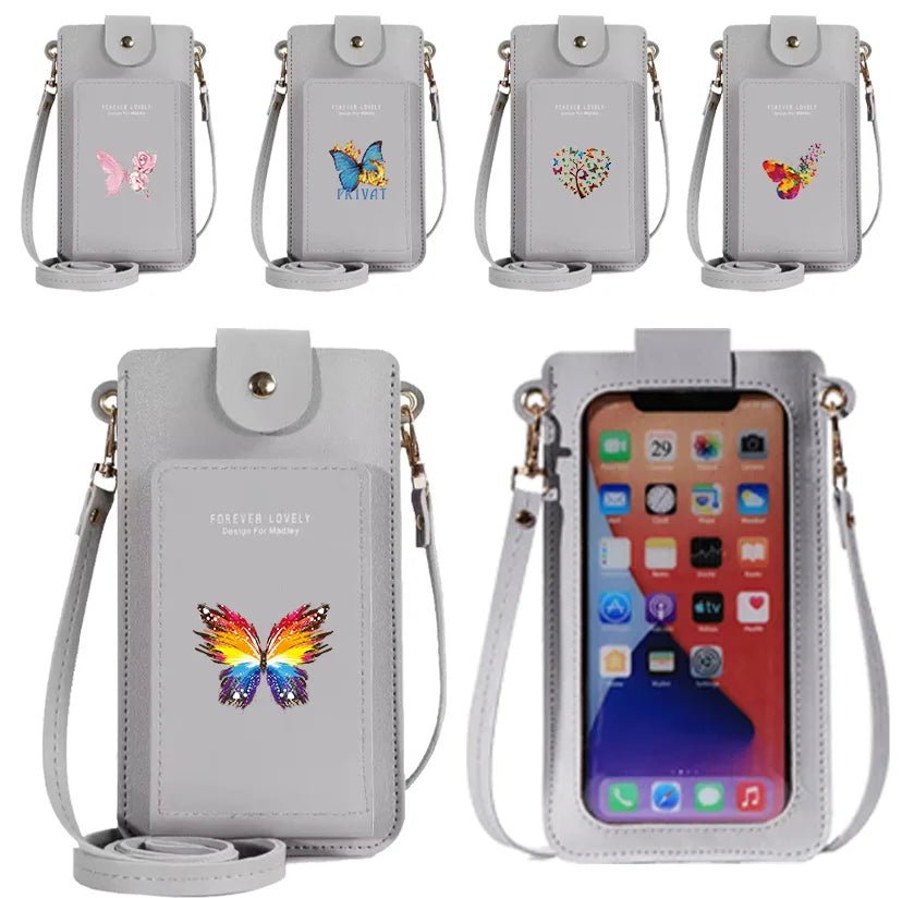Women's PU Leather Phone Bag Crossbody Wallet Butterfly Print Handbag