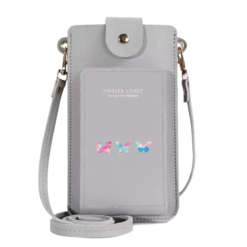 Women's PU Leather Phone Bag Crossbody Wallet Butterfly Print Handbag