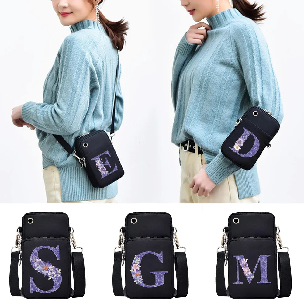 Purple Flower Print Arm Bag for Samsung/iPhone/Huawei