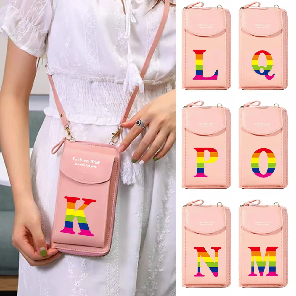 Rainbow Letter Print Phone Bag Universal Outdoor Shoulder Women Wallet
