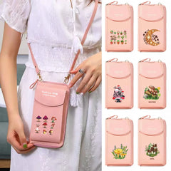 Mushroom Print Cell Phone Crossbody Bag Wallet Organizer