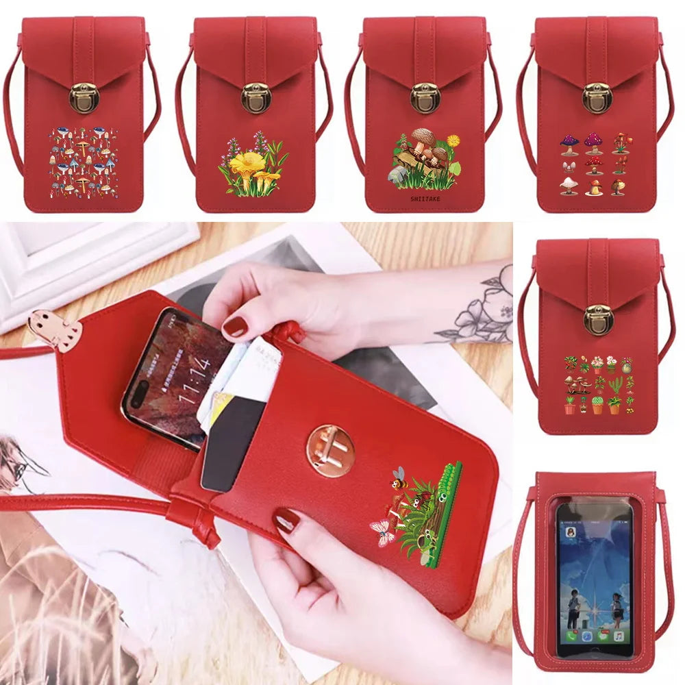 Mushroom Series Phone Bag Women Shoulder PU Leather Handbag