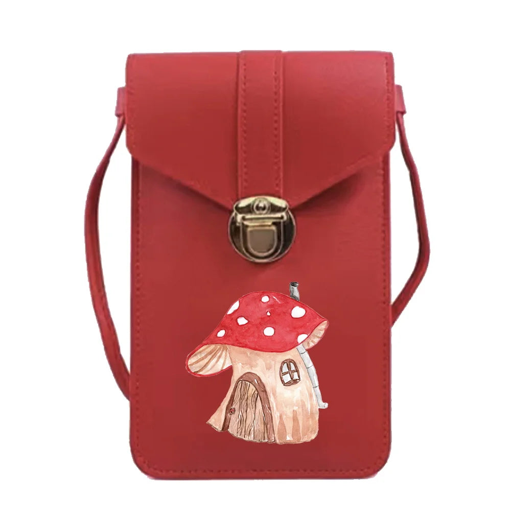 Mushroom Series Phone Bag Women Shoulder PU Leather Handbag