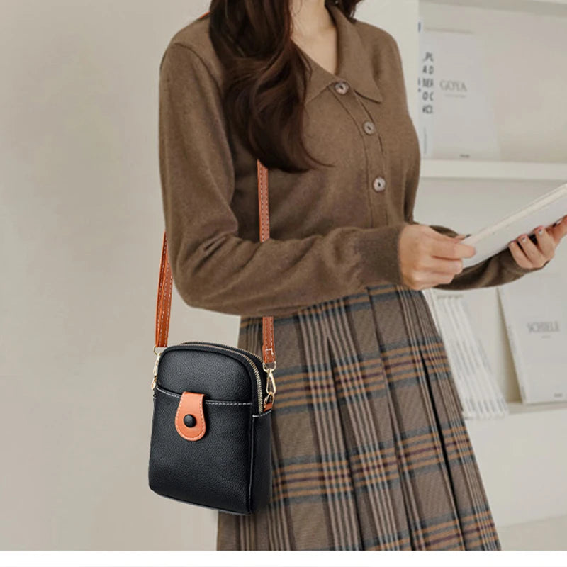 Women's PU Leather Crossbody Bag Multi-layer Handbag