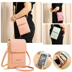 Women's Leather Crossbody Phone Bag Touch Screen Purse