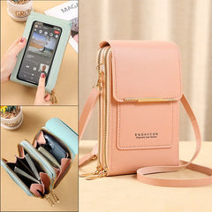Women's Leather Crossbody Phone Bag Touch Screen Purse